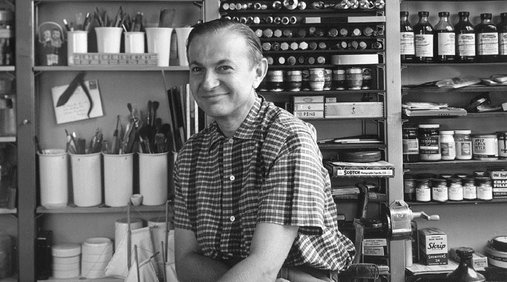 Alexander Girard circa 1950s in his Grosse Pointe studio.