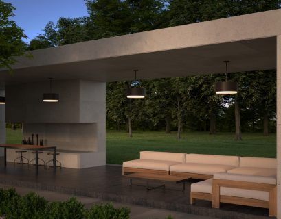 Tech Lighting Roton Outdoor Pendants in an outdoor patio